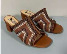 Bellini Brown Woven ‘Faint’ Peep-Toe Open-Toe Heels Sandals Shoes Slides Size 8.5 🤎