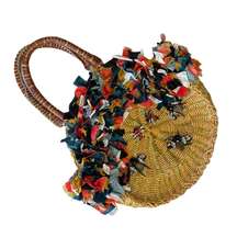 Sam Edelman Bug Embellishments Fringe Round Straw Bag