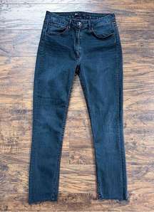 3x1 • Split-Seam Skinny Mid-Rise Jeans black stretch denim raw hem ankle cropped