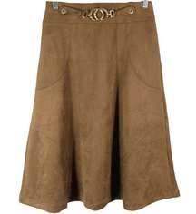 Marc New York XS Skirt Faux Suede Brown Tobacco A Line Midi Elastic Waist 378