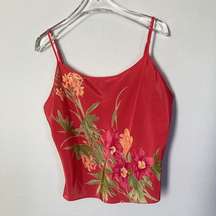 Natori Tank Medium Cropped Tropical Floral Print Colorful Satin Adjustable Strap