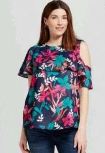 floral asymmetrical flounce top