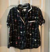 Kate Spade Black Multicolor Cocktails Print Pajama Top XS