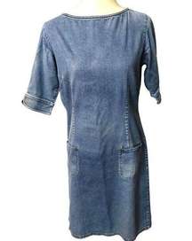 Vintage denim shift dress with front pockets