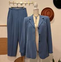 Vintage 90s Kasper Blue Two Piece Blazer Trouser Suit Size 12