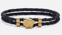 VERSACE BLACK & GOLD MEDUSA BRAIDED LEATHER BRACELET. EUC! Unisex. Retail $275