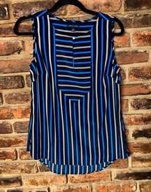 Tommy Hilfiger Blue White Striped Sleeveless Keyhole Blouse Women's Size Small