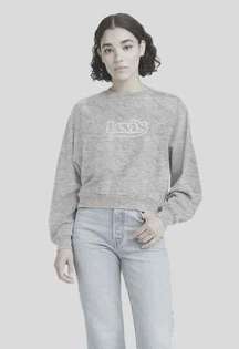 Levi's LIGHT HEATHER GREY Women's Raglan Sleeve Graphic Sweatshirt Hoodie L