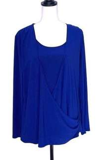 Coldwater Creek Women's Wrap Drape Top Long Sleeve Shirt Layered Blue Large