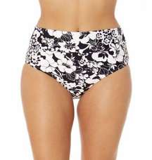 NEW CATALINA SWIMWEAR Size L Swim Bottom High Rise Black Floral Nylon Blend