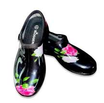 SLOGGERS WO’S BLACK FLORAL ROSE SLIP ON GARDEN RAIN SHOES