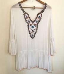 Beaded embroidered Boho Tunic/dress bell sleeves M