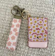 Smiley Daisy Wristlet ID Holder & Flower Smiles Canvas Keychain Bundle