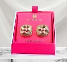 NIB House of Harlow 1960 Goldtone Stud Earrings Textured Button NickelFree Lead