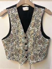 Vintage 90s Floral Tapestry Waistcoat Vest Buttons Small USA Made Grandmacore