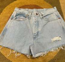 Light Wash Distressed Frayed High Waisted Denim Jean Shorts Size 2