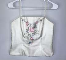 DAVID’S BRIDAL Off White Embroidered Floral Rhinestone Corset Wedding Top 6