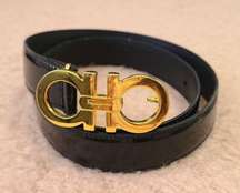 Black Adjustable Leather Belt Polished Gold Buckle XS