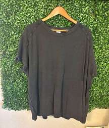 Free People Black Oversized Exposed Seams Tee Sz Large