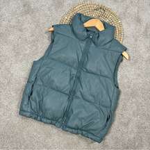 7 For All Mankind‎ Puffer Vest Faux Leather in Sage Size S