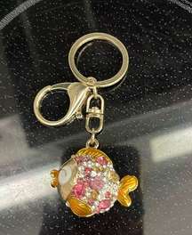 Bedazzled Blowfish Gold & Pink Crystal Bag Charm Keychain