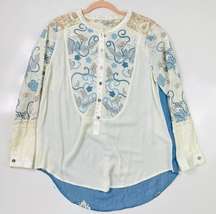 John Mark‎ Embroidered Chambray Back Top Blouse Size Small