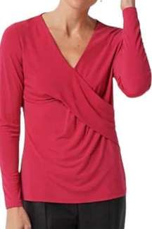 Jason Wu Womens 2x qvc pink faux wrap 3/4 length sleeve shirt stretch soft v nec