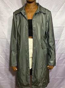 Space grey Ozone long button down rain jacket 14