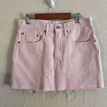 Levi’s Womens Light Baby Pink Denim Jean Raw Hem Mini Skirt Barbie White Tab 27