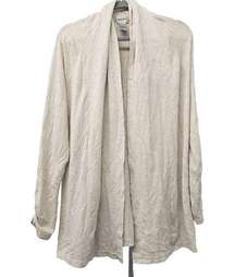 Chico's Open Front Cardigan Womens Size 3 XL/16  Ruched Sleeves Soft Knit Cream