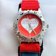 Tomax kingwood medical center “it’s about time “ watch 35mm silver tone red blac