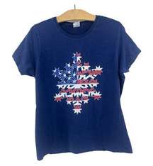 Port & Company LARGE Womens Blue American Snowflake Christmas Tee Shirt T-Shirt