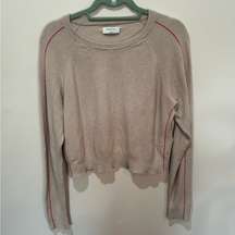 Babaton Aritzia Artem Cotton Cashmere Tan Red Stripe Cropped Sweater Size M