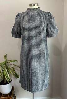 Loft Black and Blue Boucle Tweed Short Sleeve Shift Dress Size M