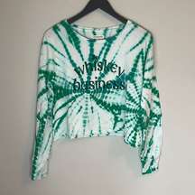 Grayson Threads Women's Green Tie Dye Long Sleeve Crop Top Shirt Size Small