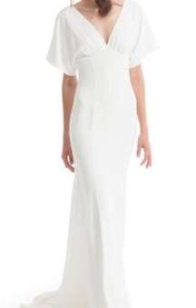 Joanna August White Pattie Empire Waist Dolman Flutter Cleve Crepe Gown Size 10