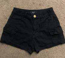 XS Black High Waisted Jean Cargo Pocketed Micro Shorts