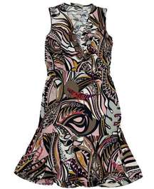 Emilio Pucci Dress Women 4 Brown Grasshopper Print A Line Tiered Hem V Neck Silk