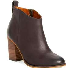 BP Lance Black Leather Zipper and Block Heel Ankle Boots