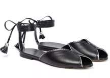 The Row Charlotte leather flat sandal tie up black size 10 / 40