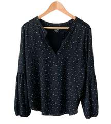 LOFT Black Long Sleeve Stars Blouse