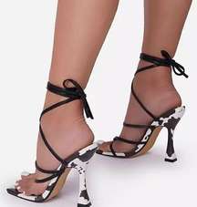 Ego Wishful strappy flare heel sandals in cow print