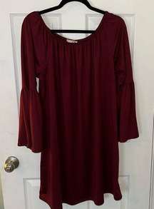 Long Bell Sleeve Bohemian Dress Burgundy in Color