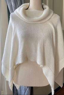 Womens Off white cute Turtle neck cropped poncho