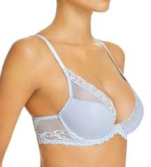 Feathers lace trim plunge contour underwire bra 36DDD light blue