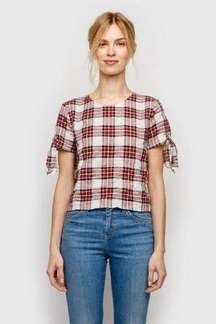 Jenni Kayne Sequoia Tie Shirt Blouse Plaid Red White Black XSmall