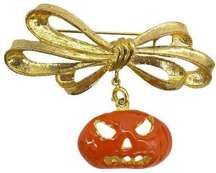 Vintage Halloween Jack-O-Lantern Pumpkin Enamel Brooch