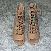 Open-Toed Lace Up Tan Rampage Heels