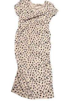 Midi Maternity Ruched Dress Medium Short Sleeve Leopard Print
