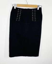 ShoeDazzle Black Lace-Up Waist Back Zip Skirt Women's Size X-Small XS